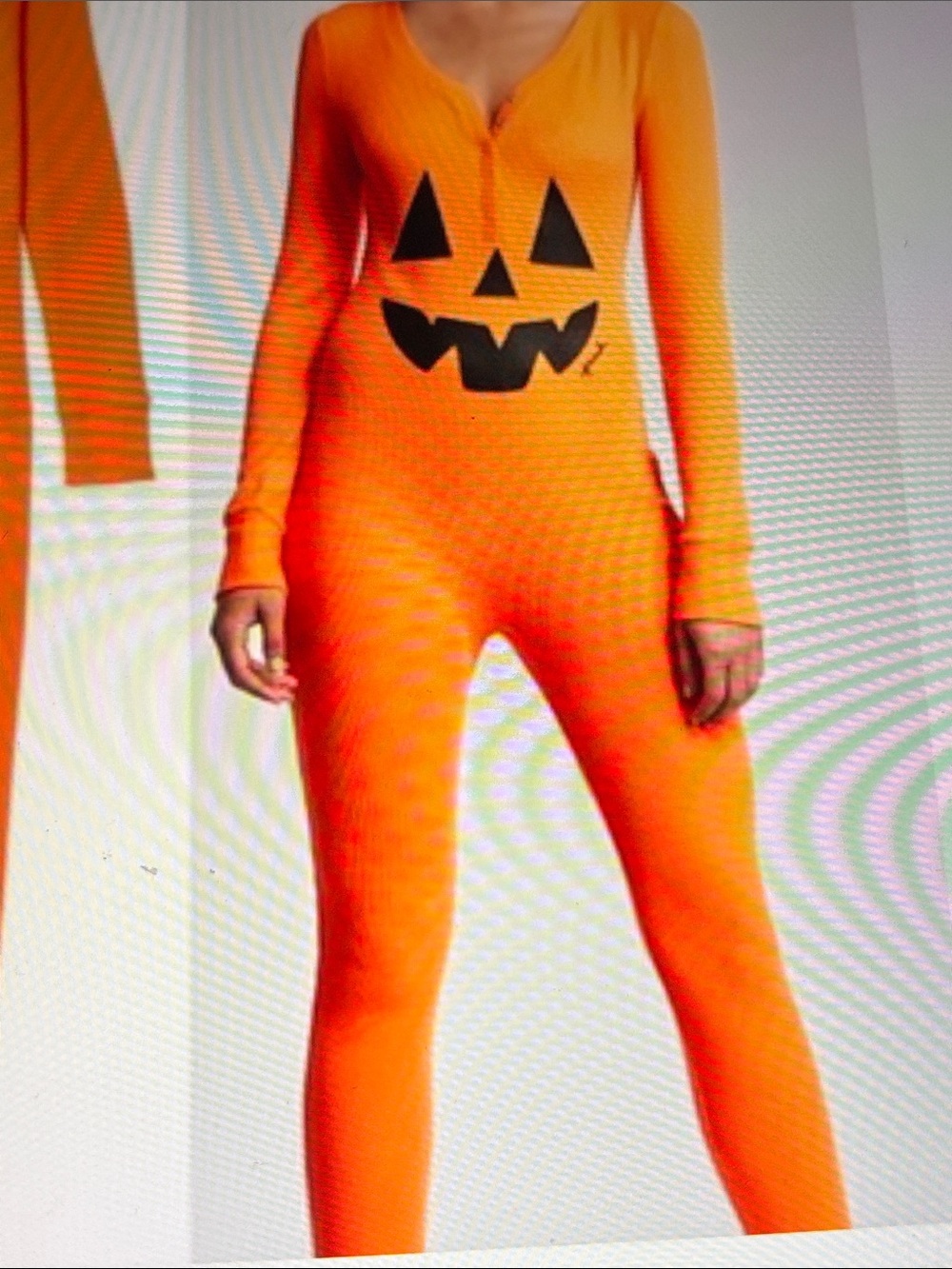 Victoria's Secret PINK Halloween Orange Pumpkin Thermal One-Piece Footie size S - Picture 9 of 10